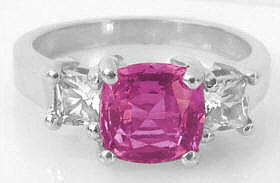 Natural Unheated Pink Sapphire and Princess Cut White Sapphire Engagement Ring in Platinum