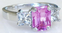 Platinum Radiant Cut Natural Hot Pink Sapphire and Princess Cut White Sapphire Ring