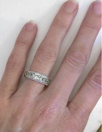 Princess Cut Channel Set Prasiolite Anniversary Band in 14k white gold for sale