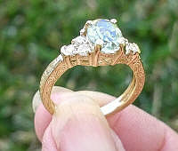 Ornate Oval Prasiolite and Diamond Ring in 14k yellow gold for sale
