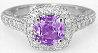 Ceylon Purple Sapphire Ring Diamond Halo Design in gold