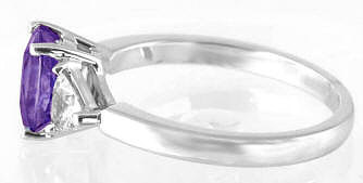 Unheated Purple Sapphire and Trillion White Sapphire Engagement Ring in 14k white gold