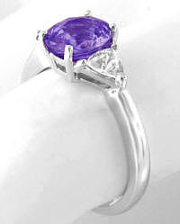 Genuine Unheated Purple Sapphire and Trillion White Sapphire Ring in 14k white gold