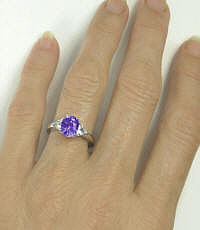 Unheated Untreated Purple Sapphire and Trillion White Sapphire Ring in 14k white gold