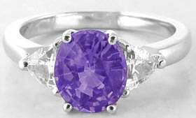 Unheated Purple Sapphire and Trillion White Sapphire Ring in 14k white gold
