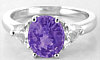 Unheated Purple Sapphire and Trillion White Sapphire Ring in 14k white gold