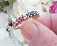 Princess LGBT Natural Rainbow Sapphire Ring in 14k yellow gold