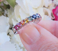 Natural Rainbow Sapphire LGBT Ring in 14k white gold for sale