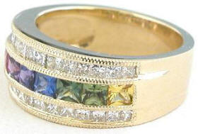 Princess Cut Rainbow Sapphire Princess Cut Diamond Band Rings