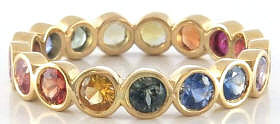 3mm Round Natural Rainbow Sapphire Eternity Band in 18k Yellow Gold
