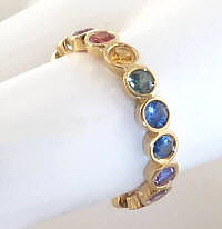 Fine Genuine Rainbow Sapphire Ring with Bezel Set 3mm Sapphires