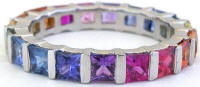 Princess cut natural rainbow sapphire eternity ring in platinum