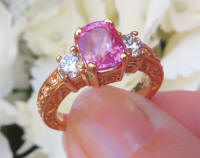 Natural Cushion Pink Sapphire Engagement Ring with real Round Diamonds in solid 18k rose gold for sale