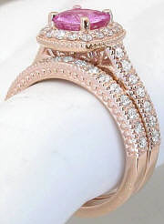 Cushion Pink Sapphire and Diamond Engagement Set in 14k rose gold