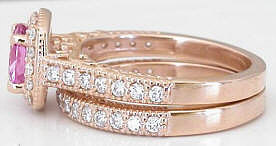 Pink Sapphire and Diamond Engagement Set in 14k rose gold