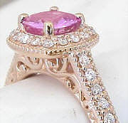 14k Rose Gold  Pink Sapphire and Diamond Ring