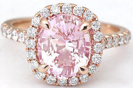 Cushion cut halo natural ceylon pink sapphire engagement ring in gold