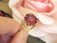 Large Natural Pink Tourmaline Ring in 14k rose gold for sale