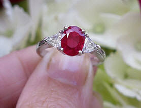 Natural Oval Burmese Engagement Ring with Real Trillion Diamonds in solid 18k white gold for sale