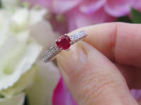 Natural Ruby Engagement Ring with Heart Cut Ruby in 14k white gold antique design setting