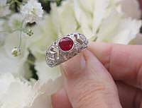 Unique Bezel Set 6mm Round Natural Ruby Ring with Real Diamonds in solid 18k white gold