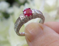 Natural Oval Burmese Ruby Ring with Real Diamonds in solid 14k white gold for sale