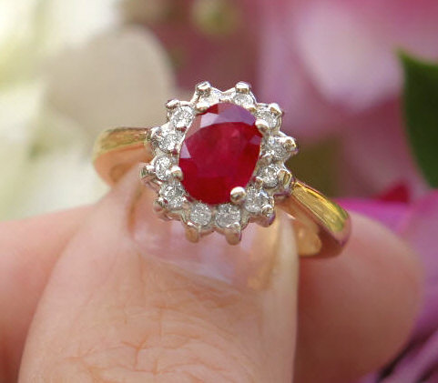 1.5ct Red Ruby Engagement Ring Set 14K Yellow Gold Vintage Ruby Ring  Antique Floral Diamond Matching Band Birthstone Ring Anniversary Gifts -  Etsy
