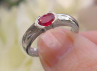 East West Set Oval Natural Ruby Solitaire Ring in solid 14k white gold band for sale