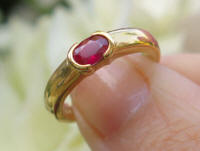 Natural Ruby Solitaire Ring- Semi Bezel East West Set Ruby Ring in Solid 14k yellow gold