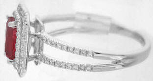 Diamond Halo Ring with Ruby in 14k white gold