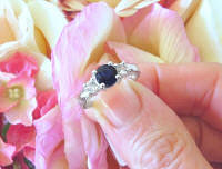 Alternative Three Stone Engagement Ring  with Natural Round Dark Blue and White Sapphires in 14k white gold for sale