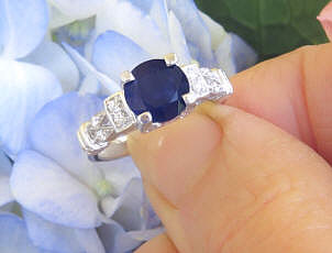 Natural Royal Blue Sapphire and Diamond Engagement Ring in 14k white gold for sale