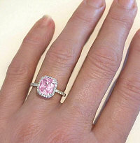 Light Pink Sapphire Diamond Halo Rings in 14k white gold