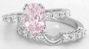 Light Pink Sapphire Engagement Ring and Wedding Band
