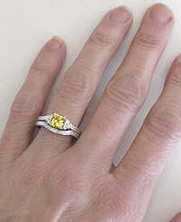 Yellow Sapphire Diamond Wedding Rings in 14k with Engraving