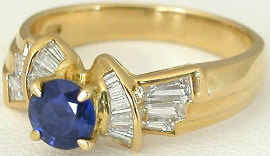 Designer Damiani Sapphire and Baguette Diamond Ring in 18k