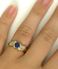 Damiani Sapphire and Baguette Diamond Engagement Ring in 18k Yellow Gold