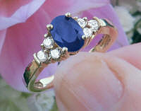 Classic 1 carat oval Natural Sapphire Ring with Side Diamonds in solid real 14k yellow gold