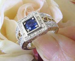 Bold Natural Round Blue Sapphire and Real Diamond Unique Fashion Ring in solid 14k white and yellow gold for sale