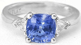 Classic 2.51 ctw Ceylon Sapphire and Trillion Diamond Ring in Platinum