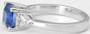 Cushion Sapphire Trillion Diamond Engagement Ring in platinum
