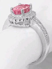 Natural Peachy Pink Sapphire and Diamond Ring in 14k white gold