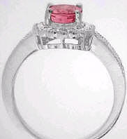 Genuine Peachy Pink Sapphire and Diamond Ring in 14k white gold