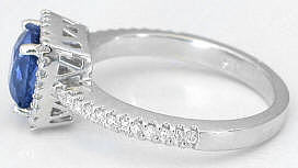 September Birthstone Ceylon Cushion Cut Blue Sapphire and Diamond Halo Ring in 14k white gold