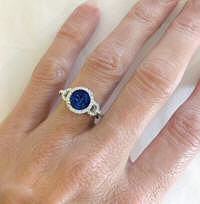 Diamond Halo Blue Sapphire and Diamond Ring in 14k white gold