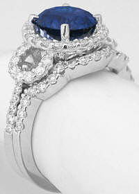 Blue Sapphire Engagement Ring and Wedding Band in 14k white gold