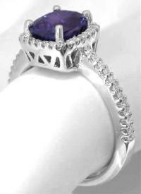 Cushion Cut Purple Sapphire Diamond Halo Ring