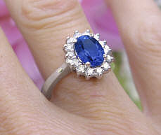 White Gold Kate Middleton Natural Sapphire Ring with real Diamond Halo for sale