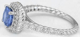 Rope Design Ceylon Cushion Blue Sapphire and Diamond Ring in 14k white gold