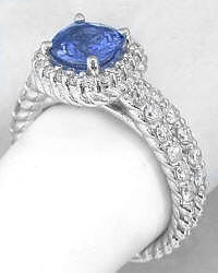 Ceylon Sapphire Diamond Halo Engagement Ring with Rope Detail